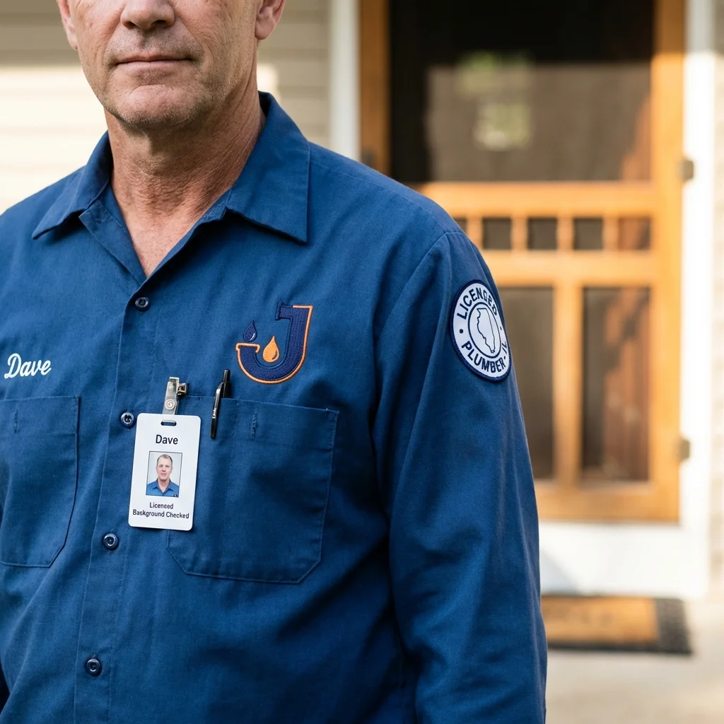 Licensed plumber showing ID badge in Leesburg, FL