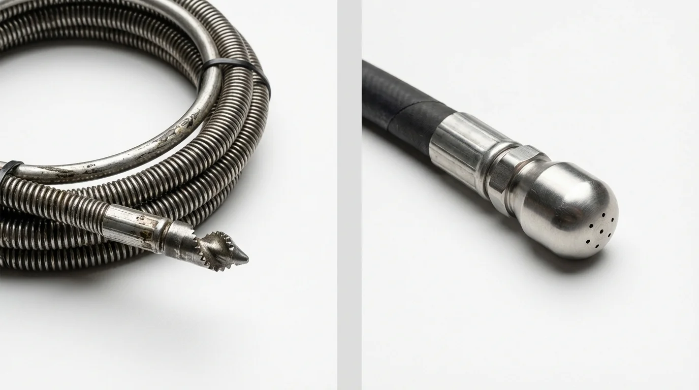 Drain snake cable and hydro jetting nozzle used for drain cleaning in Leesburg, FL